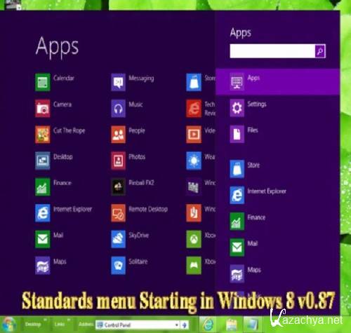 Standards menu Starting in Windows 8 v0.87