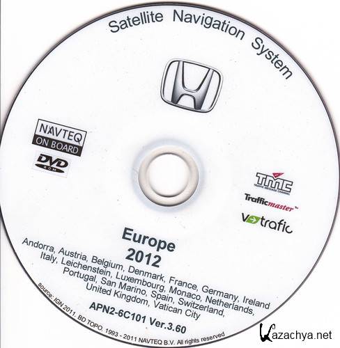 Honda 2012 Satellite Navigation DVD V3.60 (Western Europe)