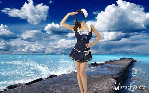 Шаблон для Photoshop - В костюме морячки у моря