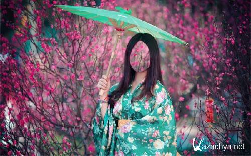  Шаблон для Photoshop - Девушка в ярком кимоно 