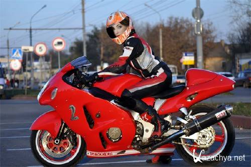 Шаблон psd - Байкерша на мотоцикле Шаблон psd - Байкерша на мотоцикле