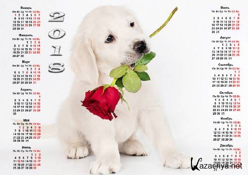  Календарная сетка - Маленький щенок с розой 