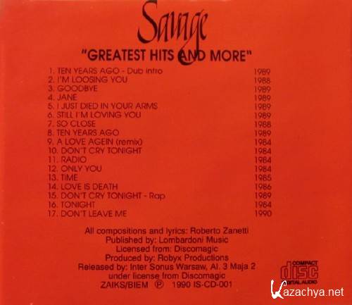 Savage - Greatest Hits And More (1990)