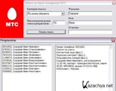       / Database subscribers mobile operator MTS (PC/2012/RUS)